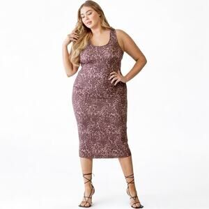 Leopard Print Sleeveless Stretch Tank Midi Dress